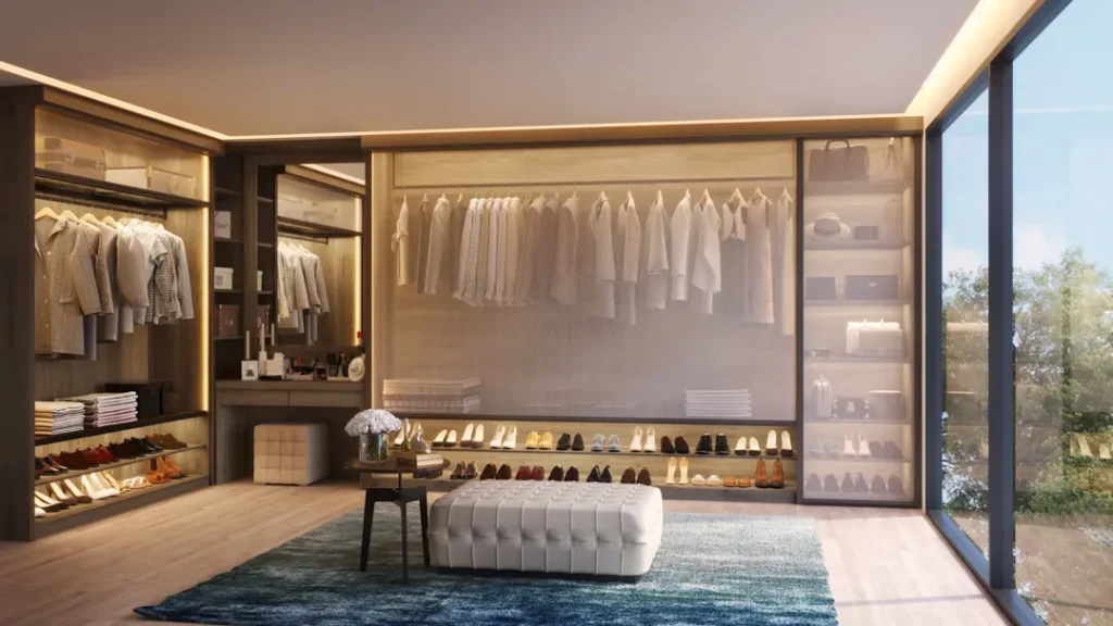 Motorised Ziptrak® Interior Blinds add a touch of luxury and convenience to a wardrobe.